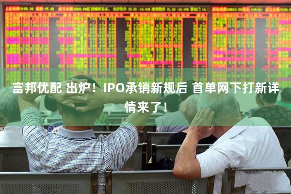 富邦优配 出炉！IPO承销新规后 首单网下打新详情来了！